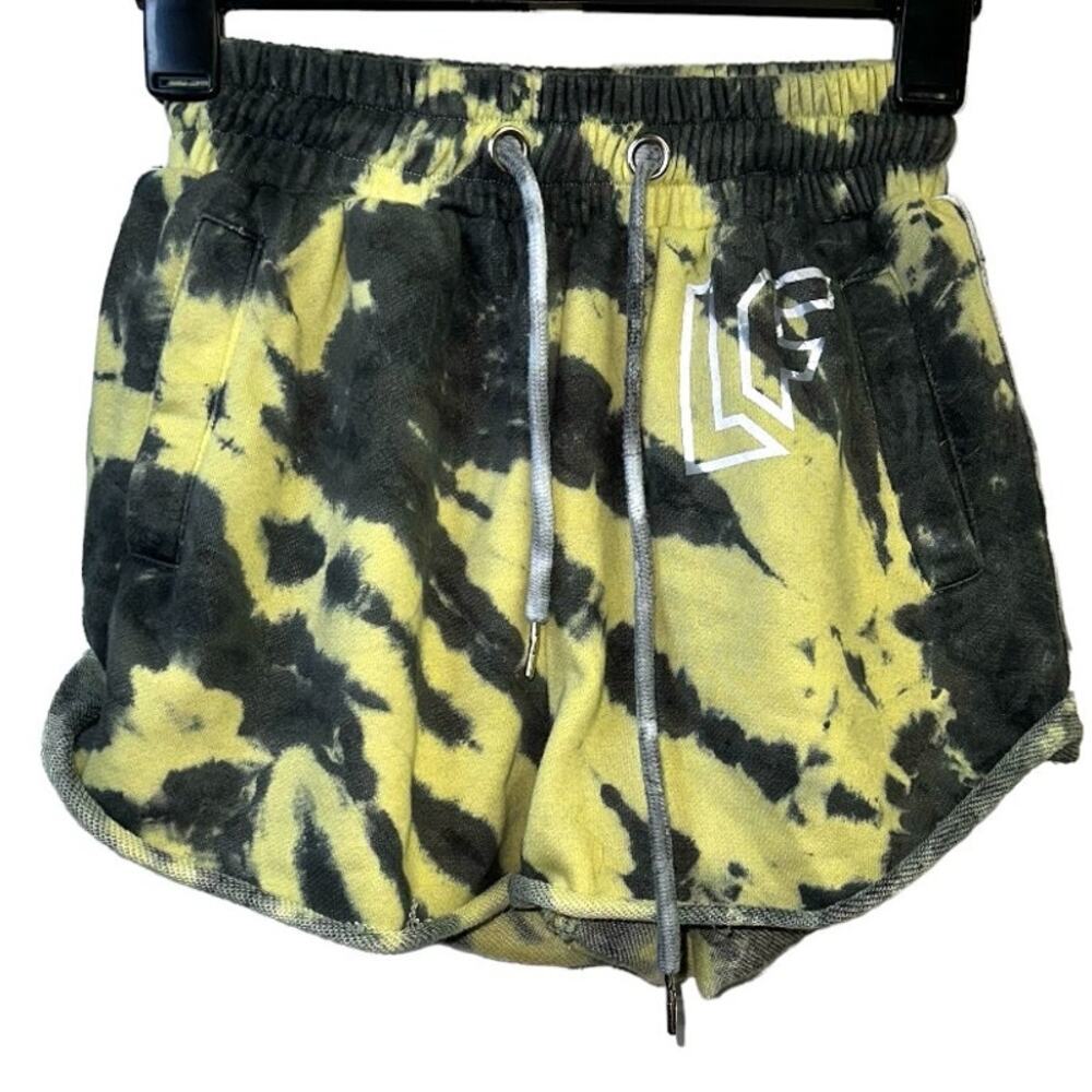 LF The Brand Black & Light Greenish Yellow Tie-Dye Shorts Size XS